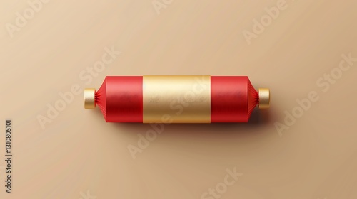 Minimalistic icon of a Christmas cracker in red and gold colors, clean lines, elegant design, in HD.