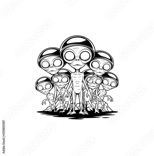 Small group of aliens icon vector in black color with white background