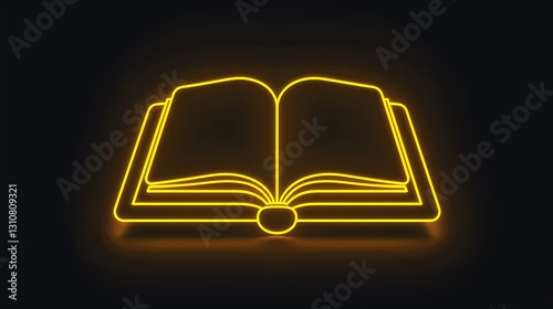 Minimalistic icon of a book, outlined in clear yellow lines, presented in