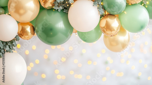 St. Patricks Day Party Festive Decorations Lights, Festive green and gold balloons with glowing lights