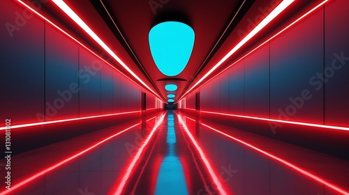 Wallpaper Mural Futuristic neon-lit corridor with glowing red and blue LED lights, reflective floor, and sleek metallic walls, creating a sci-fi, cyberpunk atmosphere, perfect for modern backgrounds

 Torontodigital.ca
