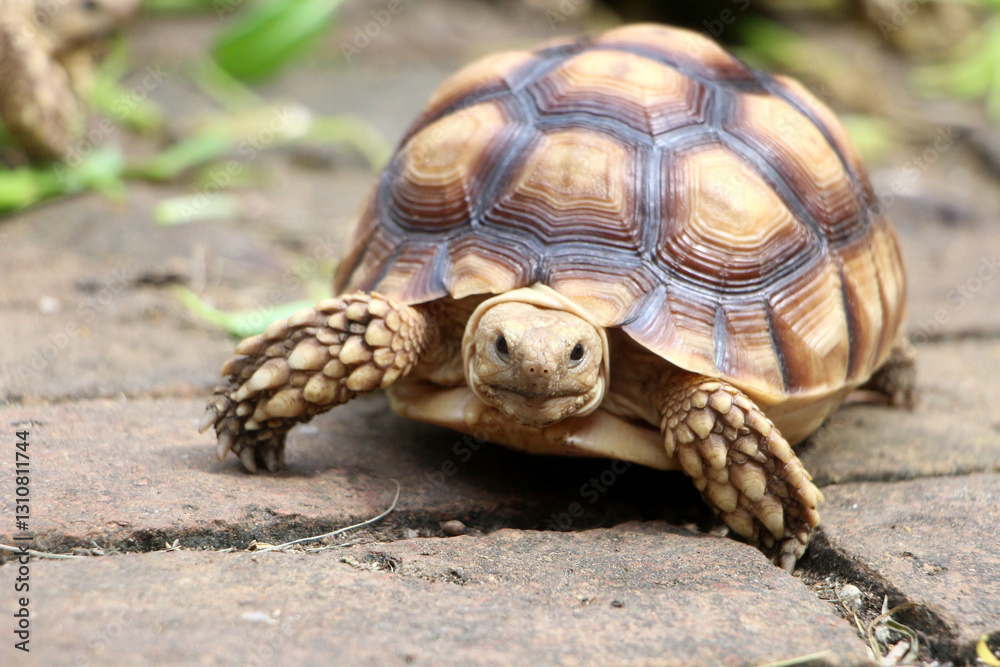African Sulcata Tortoise Natural Habitat,Close up African spurred tortoise resting, cute animal African Sulcata Tortoise Natural Habitat,Close up African spurred tortoise resting, cute animal