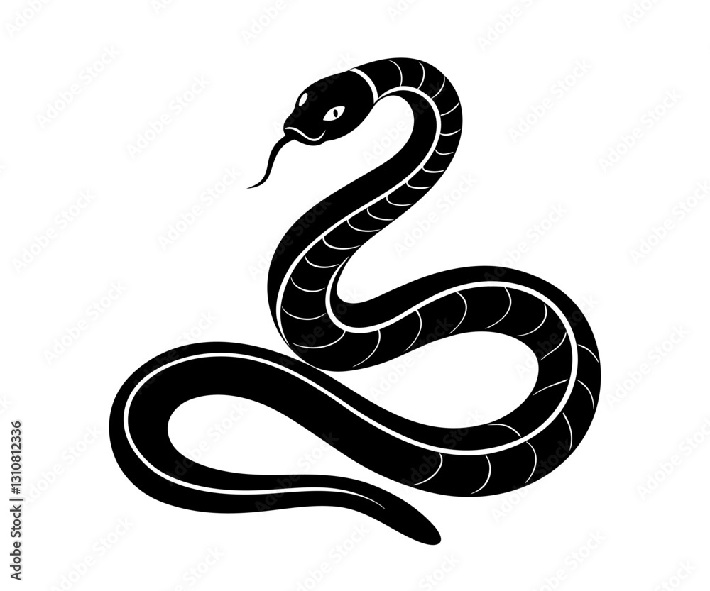 Obraz premium Snake black silhouette isolated on white background. Vector illustration