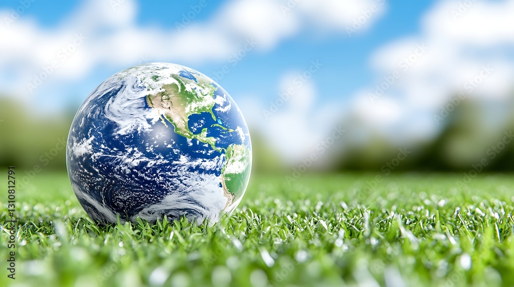Earth Globe Resting on Lush Green Grass Environmental Conservation Concept Earth Globe Resting on Lush Green Grass Environmental Conservation Concept