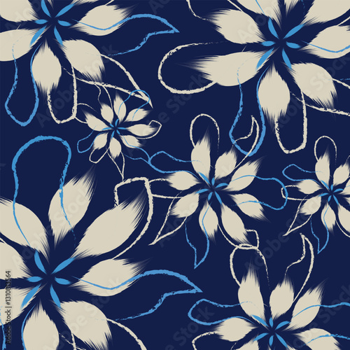 A seamless floral flowers abstract background with blooming flowers with a mix of solid and sketch-like strokes, creating a dynamic harmonious vector,illustration