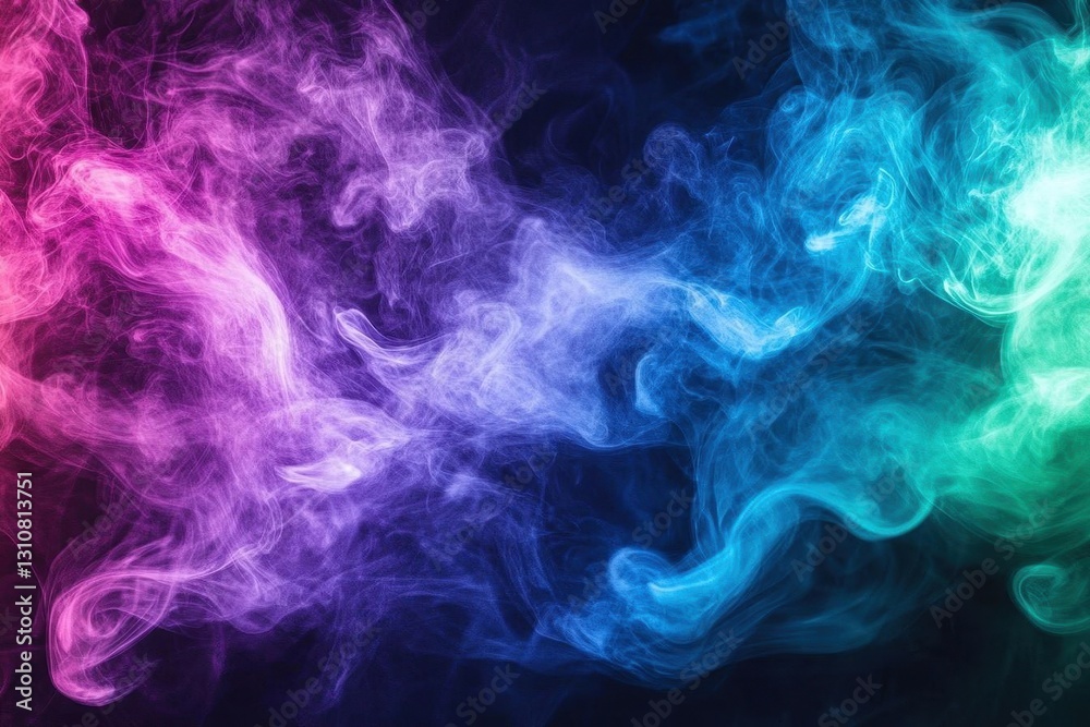 billowing clouds of vibrant smoke in electric blue, magenta and neon green swirling dramatically against deep black background, creating ethereal abstract forms resembling cosmic nebulae billowing clouds of vibrant smoke in electric blue, magenta and neon green swirling dramatically against deep black background, creating ethereal abstract forms resembling cosmic nebulae