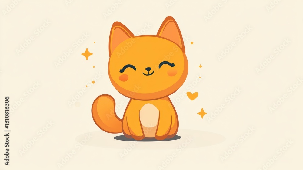 Obraz premium An adorable smiling cartoon kitten character with star decorations