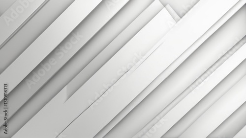 Modern abstract background with diagonal white lines creating movement, depth, and minimalist design in predominantly white setting. photo