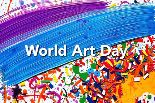 Brushes for different colors are stored in a bottle on a colorful background.world art day concept.