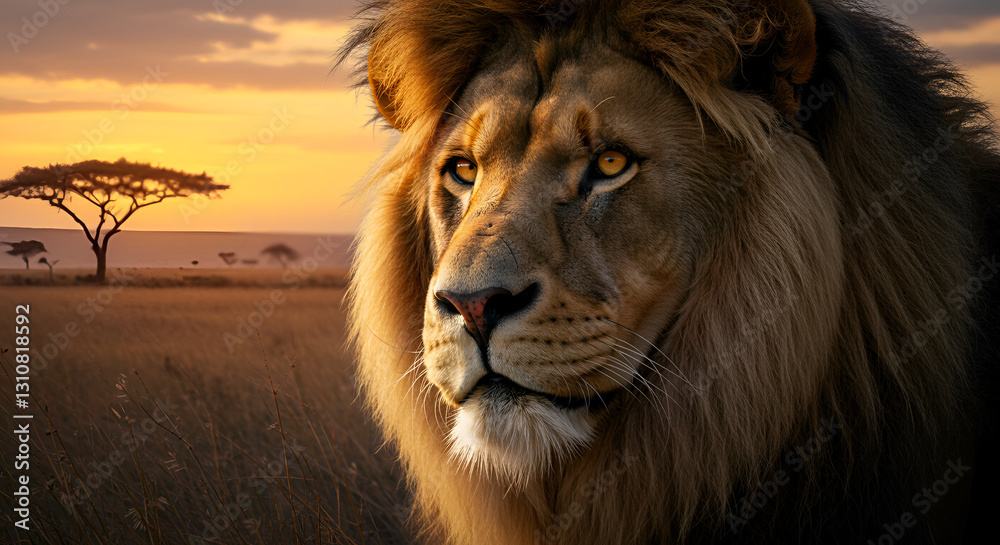 Naklejka premium lion realistic face background glorius