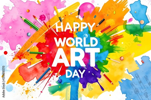 Brushes for different colors are stored in a bottle on a colorful background.world art day concept.