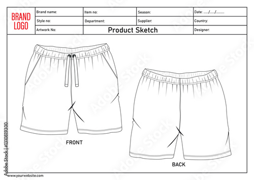 Shorts pant vector illustration template with tech pack details