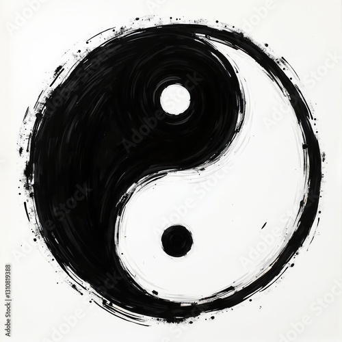 Graphic black, white yin yang symbol illustration. Round oriental zen design represents balance, harmony. Eastern philosophy concept for meditation, esotericism, t-shirt design. Taoism culture from