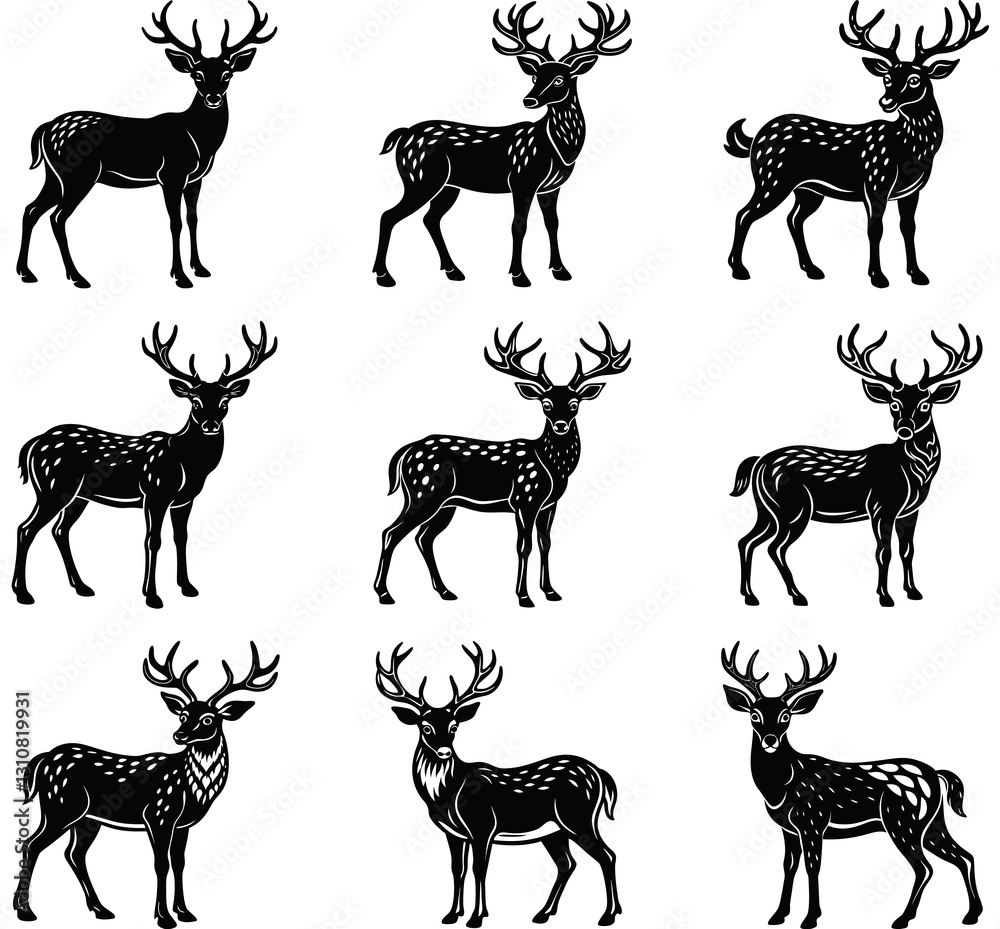 Naklejka premium Deer animal bundle silhouette vector.