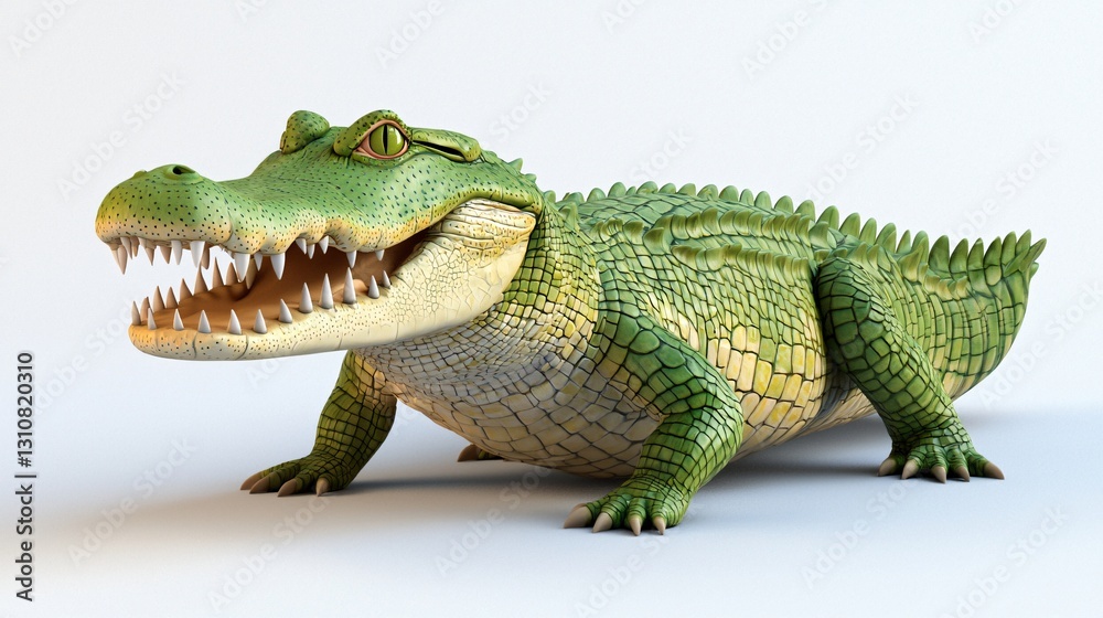 Fototapeta premium Friendly Cartoon Crocodile Illustration 3D Render Green Reptile Big Teeth Scaly Skin