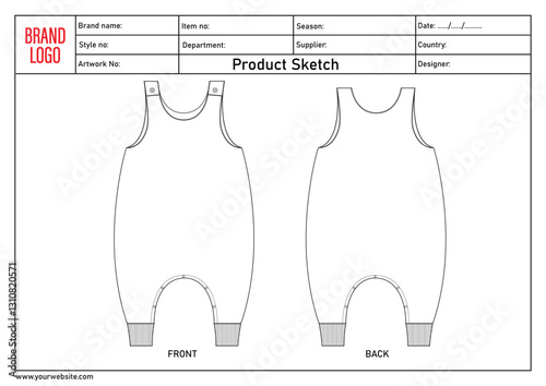 Romper bodysuit Technical drawing fashionflat sketch vector illustration template with tech pack details