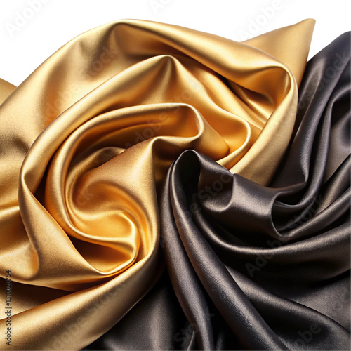 A piece of black and golden silk fabric isolated on a white background. Perfect for luxury, fashion, and textile-related content.
