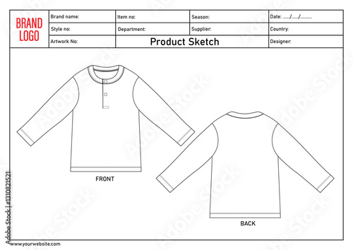 T shirt tops technical drawing fashion flat sketch vector illustration template for kids 