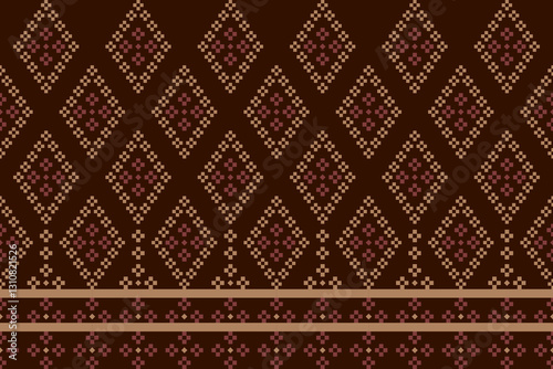 Vintage cross stitch traditional ethnic pattern.floral pixel art embroidery. Elegance background abstract Aztec beautiful seamless pattern for fabric,cloth,dress,carpet,curtain,sarong,batik