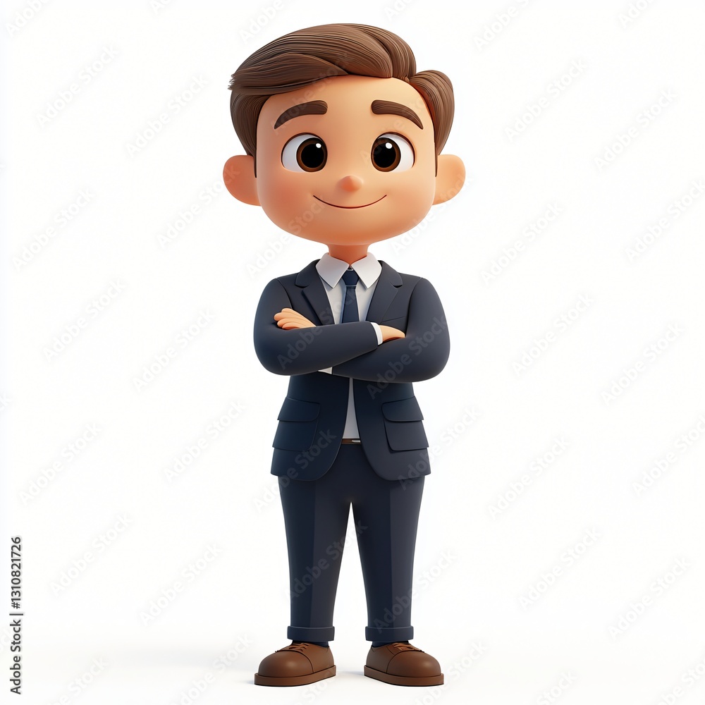 Confident Cartoon Businessman 3D Render Arms Crossed Smiling Professional Confident Cartoon Businessman 3D Render Arms Crossed Smiling Professional