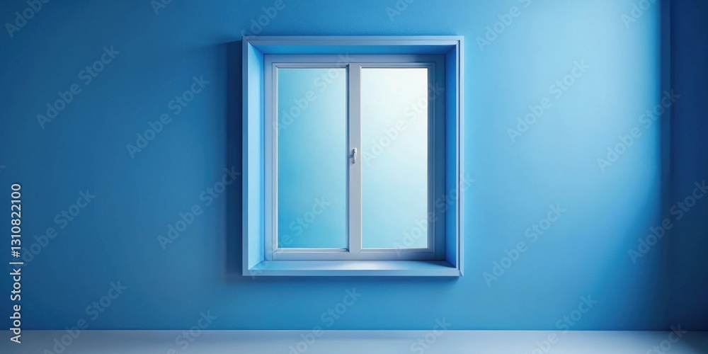 A serene blue room with a bright, inviting window offering a peaceful view A serene blue room with a bright, inviting window offering a peaceful view