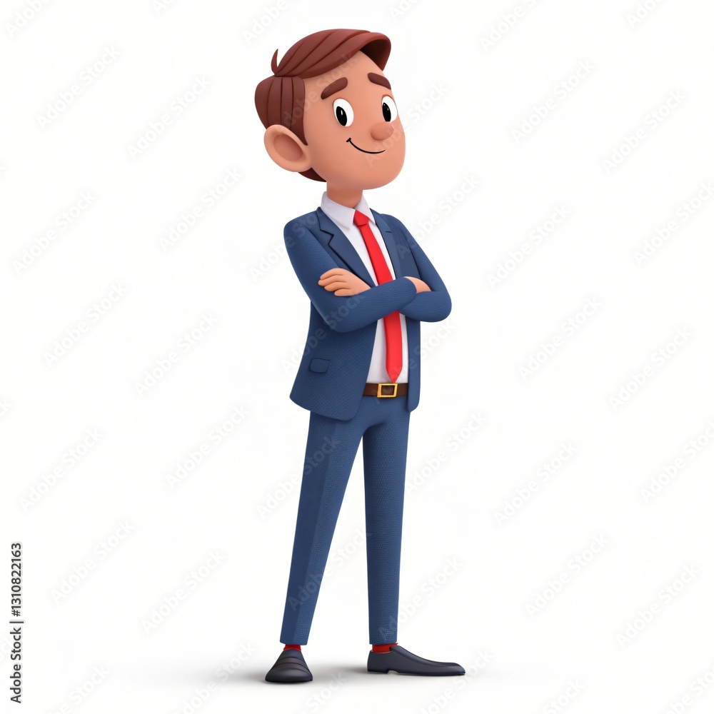 Confident Cartoon Businessman in Suit Arms Crossed 3D Render Isolated White Background Confident Cartoon Businessman in Suit Arms Crossed 3D Render Isolated White Background