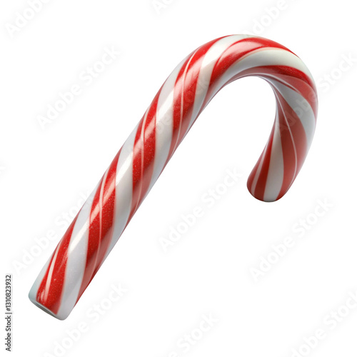 A 3D rendered Christmas candy cane isolated on a white background. Ideal for holiday, Christmas, and festive content.
