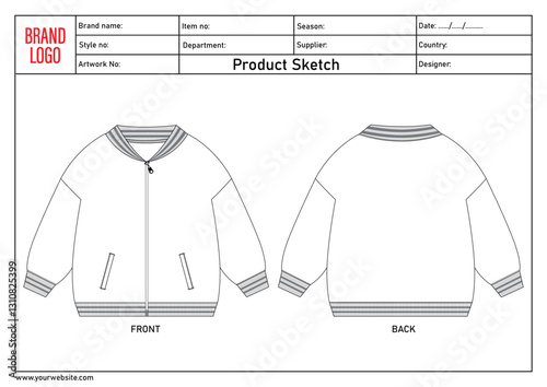 Sweatshirt technical drawing fashion flat sketch vector illustration template with tech pack details