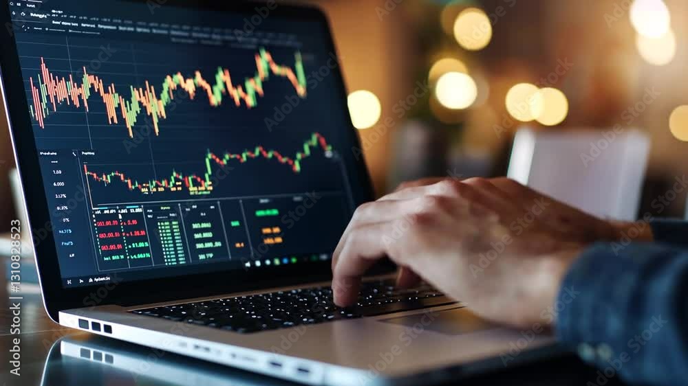 Analyzing Financial Data on Laptop Screen: Stock Market Investment Strategy Concept Analyzing Financial Data on Laptop Screen: Stock Market Investment Strategy Concept