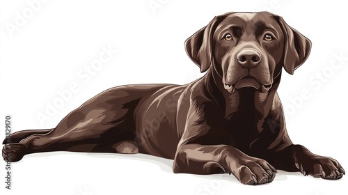 Chocolate Labrador Retriever lying down, looking at viewer.