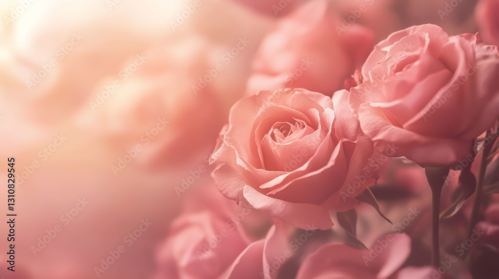 Soft Pink Roses in Bloom Romantic Floral Background Soft Pink Roses in Bloom Romantic Floral Background