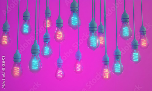 Colorful Neon Lights Hanging Over Vibrant Pink Background