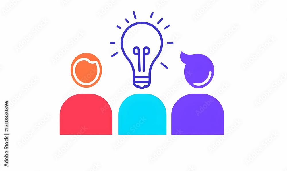 Creative Team Collaboration with Light Bulb Idea Concept in Colors Creative Team Collaboration with Light Bulb Idea Concept in Colors