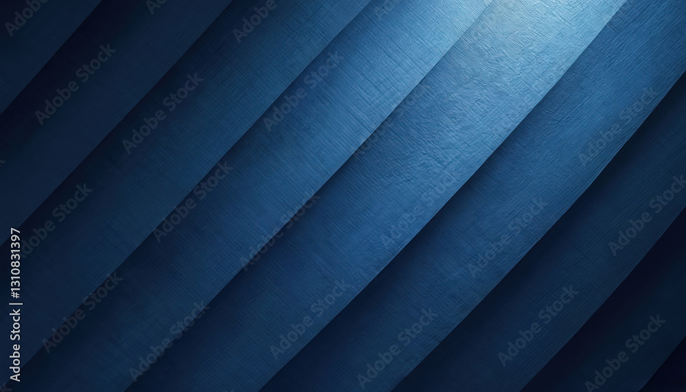 Obraz premium Stylish blue pattern with alternating diagonal stripes, shadows. Spot of light. Modern abstract design background. Wall geometric contemporary linear style wallpaper decor ambient detail. Artistic