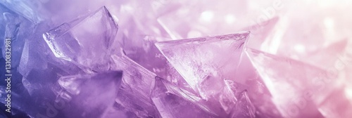 Delicate frozen ice crystals reflecting soft winter hues in an abstract frost aesthetic