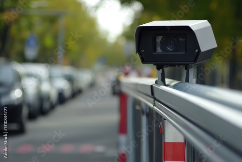 Wallpaper Mural Modern speed camera mounted on a barrier. Perfect for illustrating traffic safety, surveillance, and speed enforcement. Torontodigital.ca