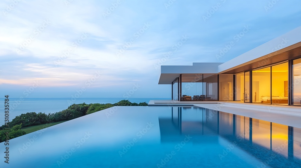 Fototapeta premium Luxury Oceanfront Villa Infinity Pool - Minimalist architecture