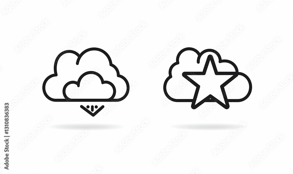 Obraz premium Simple Outline Icons of Cloud and Star on White Background