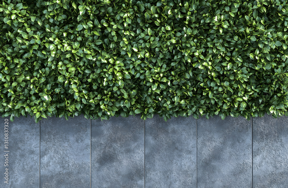 Close-Up of Green Hedges with Texture of Gray Wall Behind Close-Up of Green Hedges with Texture of Gray Wall Behind