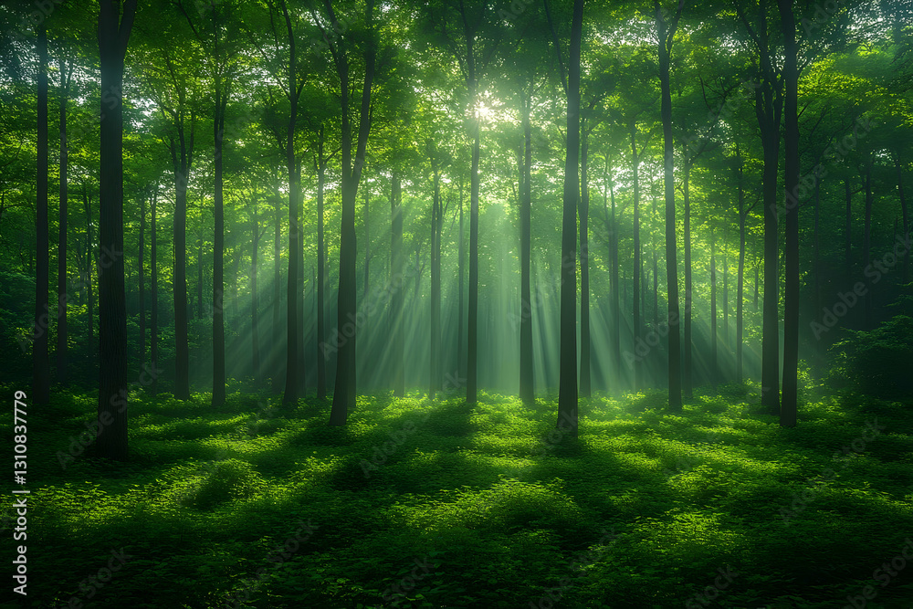 Pixilated Forest Scene With Sunlight Beams Pixilated Forest Scene With Sunlight Beams