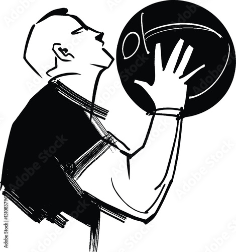 vector sketch of the man with med ball