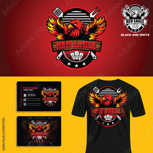 Barbecue grill labels. Bbq emblem set vector illustration. Barbecue, grill icon with eagle fire. Meat restaurant label