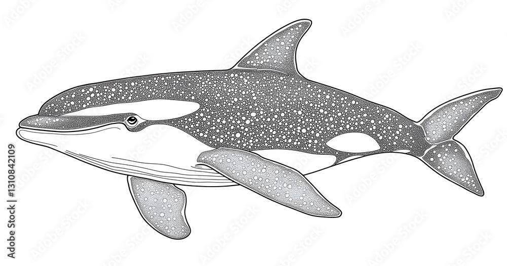Fototapeta premium Simple Stipple Drawing of an Orca in Black and White Style