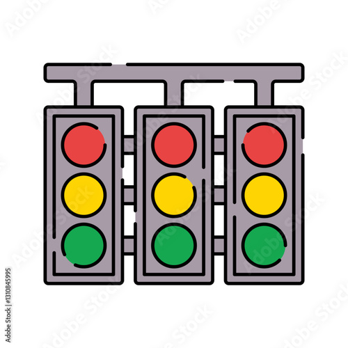 Traffic Lights Flat design style, a set of red, yellow, and green racing signal lights, representing race start systems, ideal for motorsport banners, infographics, and game elements.