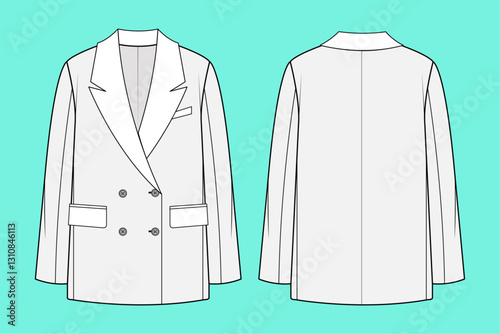 Blazer black and white flat sketch outline cad mockup.