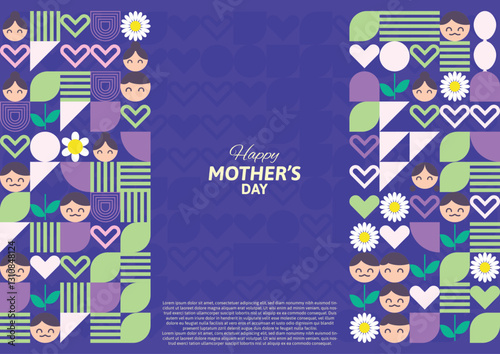 Happy Mother's Day Poster with Geometrical Shape Pattern in Flat Style and White Space