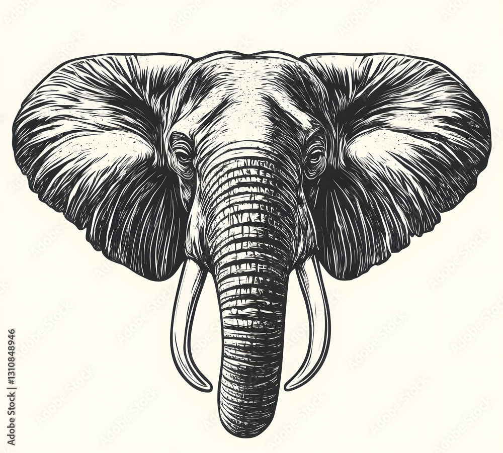 Obraz premium Detailed Line Art of an Elephant Head on White Background