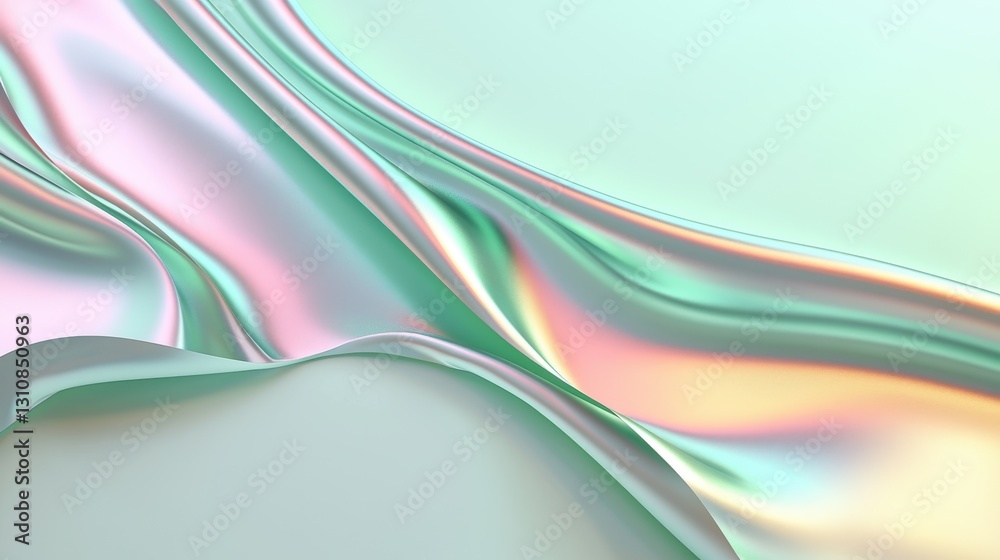 Abstract iridescent fabric with gentle, flowing curves in soft pastel hues creating a dreamy aesthetic. Abstract iridescent fabric with gentle, flowing curves in soft pastel hues creating a dreamy aesthetic.