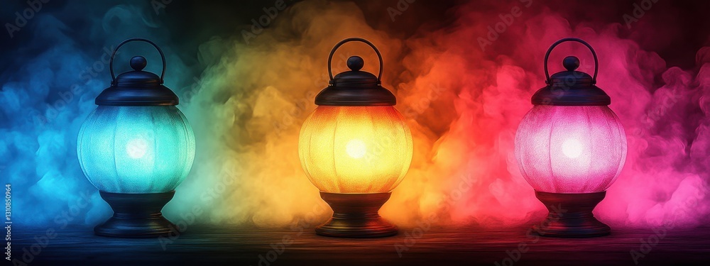A Captivating Display of Colorful Lanterns Illuminating a Mystical Scene in Vibrant Hues A Captivating Display of Colorful Lanterns Illuminating a Mystical Scene in Vibrant Hues