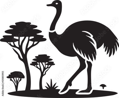 black ostrich vector illustration, ostrich silhouette vector, ostrich vector icon, ostrich silhouette vector black and white